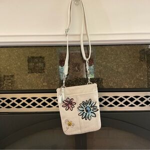 Coach White Crossbody Bag with Floral Embellishments with bonus card wallet